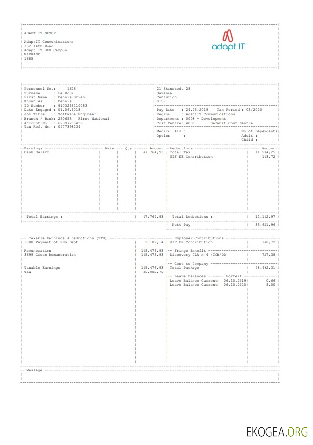 Adapter le bulletin de paie du groupe ID